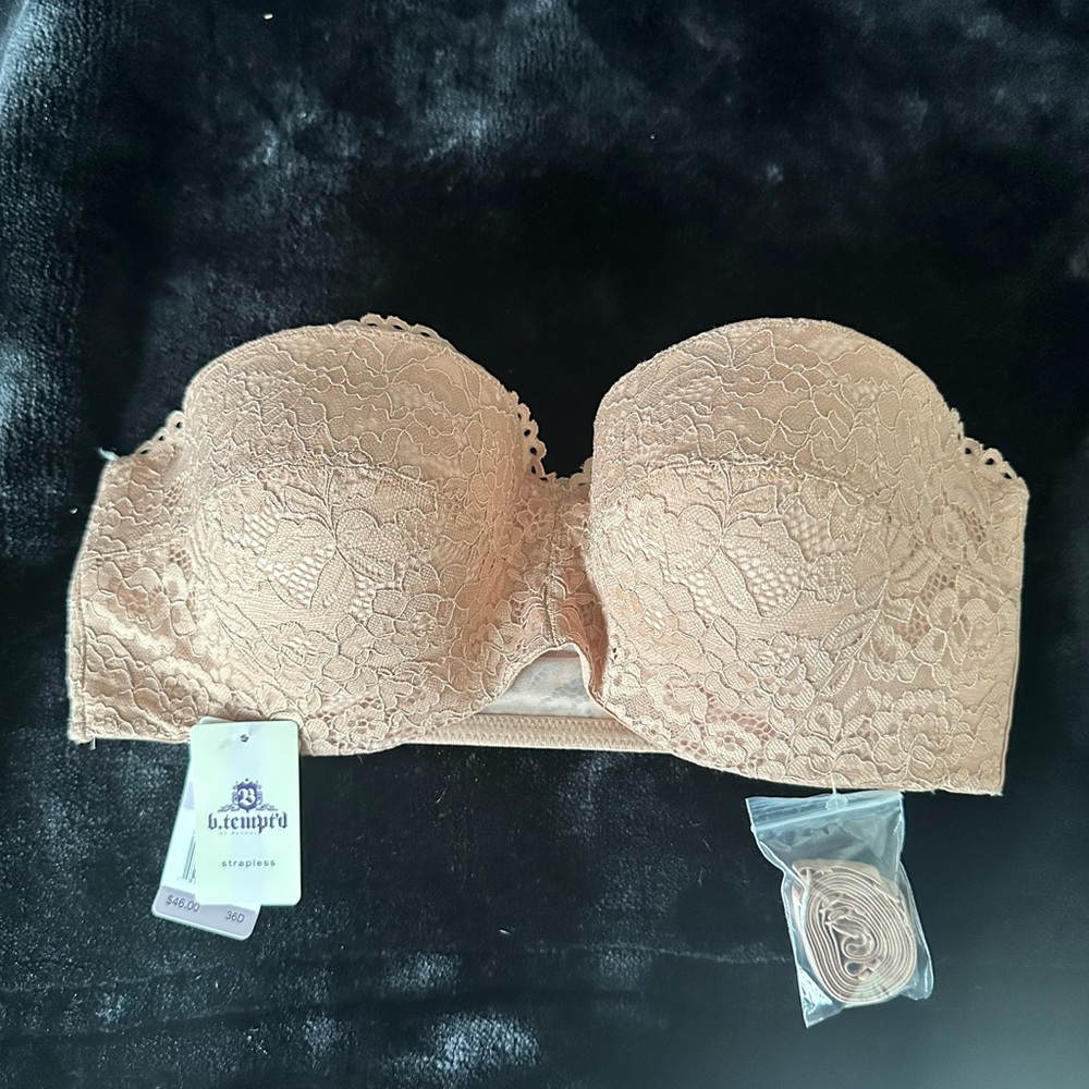Tempted Lace Strapless Bra in Tan